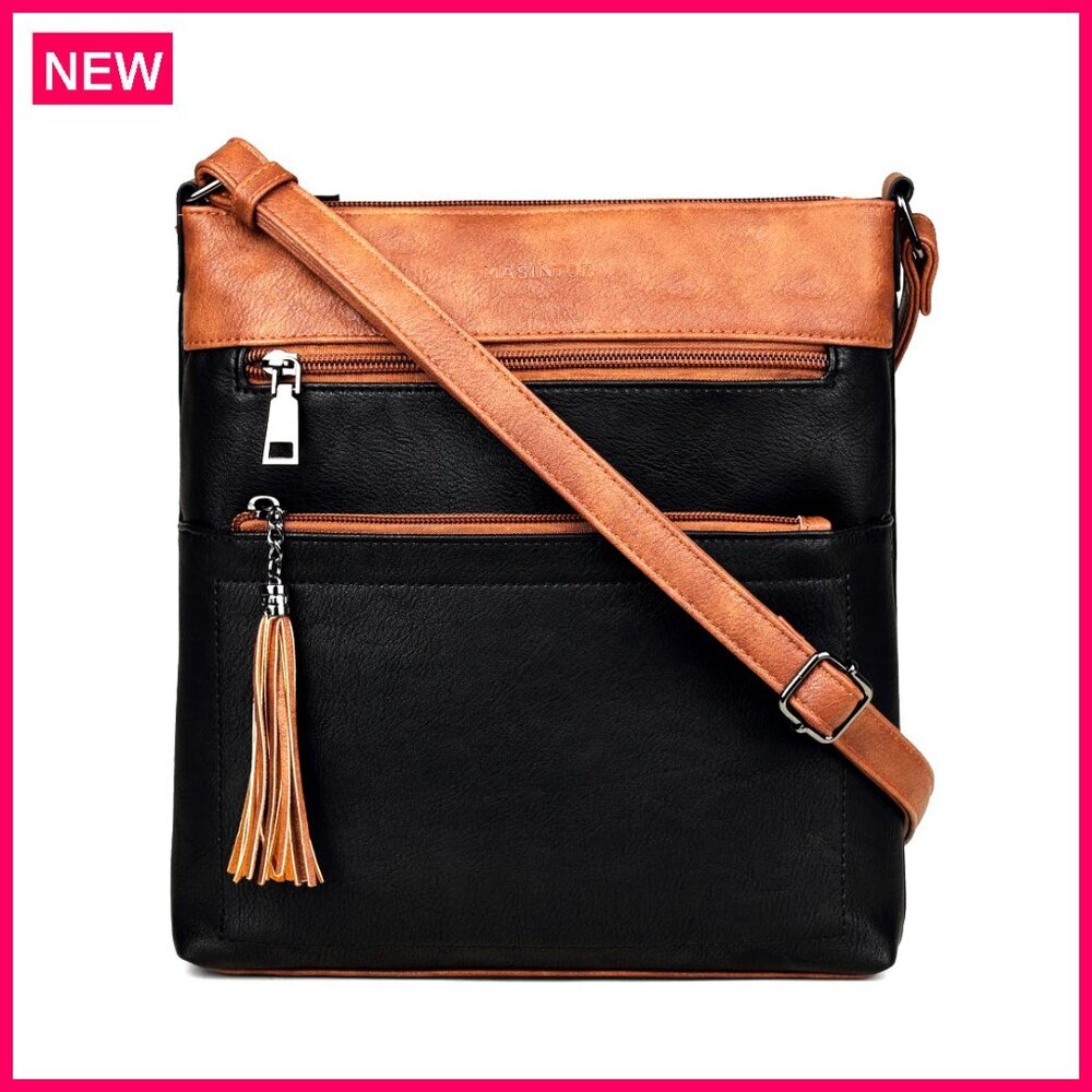 Vegan Leather Crossbody Bag with Adjustable Strap, Multi Pocket Design